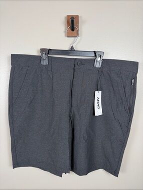 DKNY 36” Waist Black Men's Summer Shorts with Subtle Windowpane Texture
